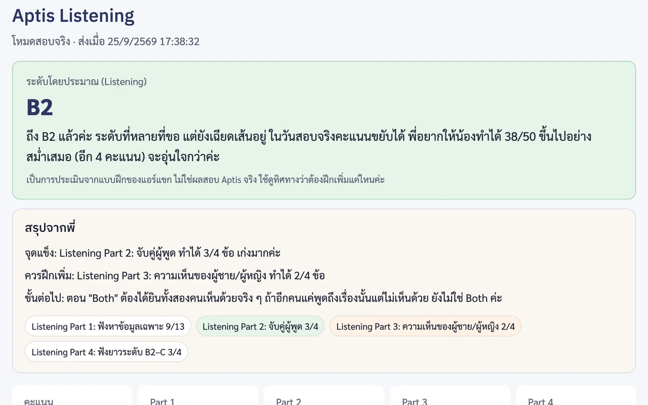 ผลแยกทุกทักษะ พร้อมสรุปจากพี่